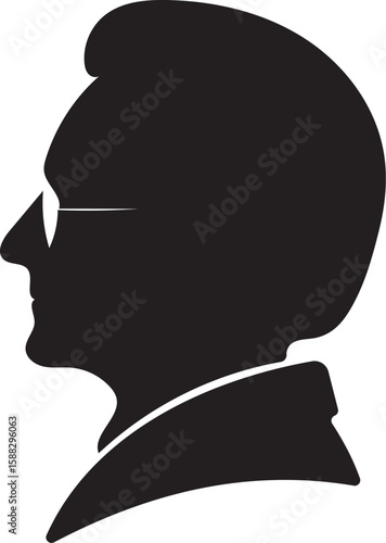 Elegant Grandfather Face Silhouette, Black on White, Minimal Portrait