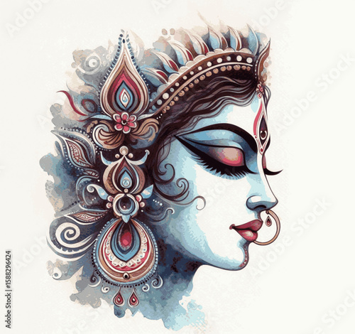 Fierce Grace: Goddess Kali  isolated watercolor vector illustration svg