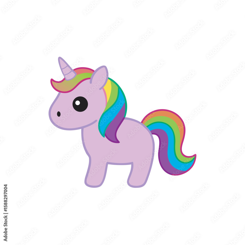 Fototapeta premium kawaii unicorn with rainbow mane vector flat colour