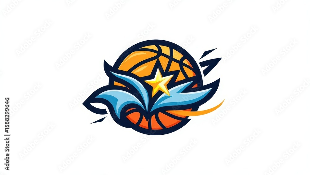 Fototapeta premium A stylized basketball featuring a star and stylized wings.