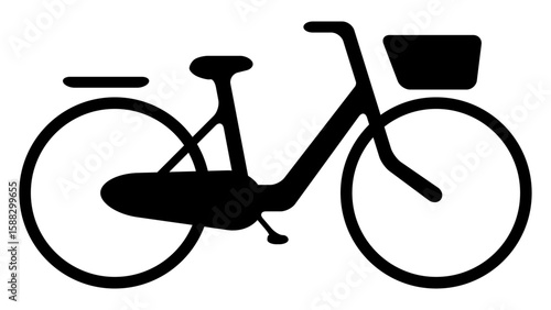 カゴ付き自転車・シティサイクル・ママチャリ　アイコン・シルエット　ベクター／透過PNG／JPEG白背景