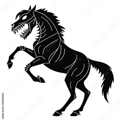 Menacing Black Horse Rearing Up Ferocious Creature Silhouette