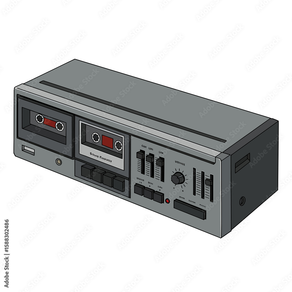 Obraz premium Retro Dual Cassette Deck Illustration