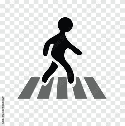 Pedestrian Crossing Symbol – Black Silhouette Walking on Crosswalk Icon