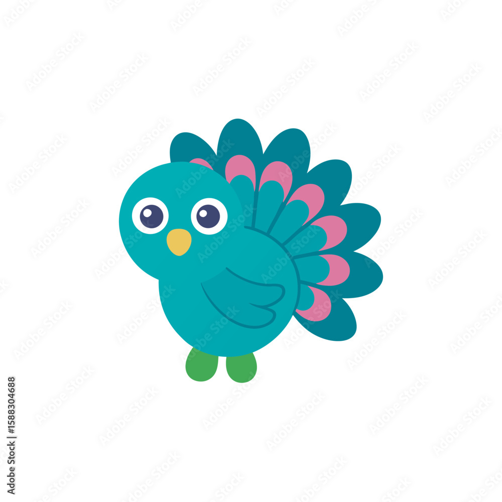 Naklejka premium -kawaii-peacock-with-small-feathers--vector-flat-c.eps
