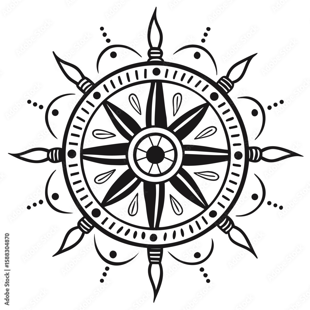 Obraz premium Artistic Nautical Compass Rose Design with Decorative Elements