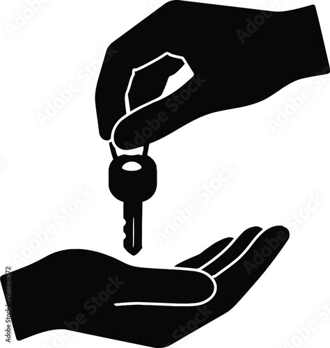 Silhouette of Key Transfer between Two Hands Vector