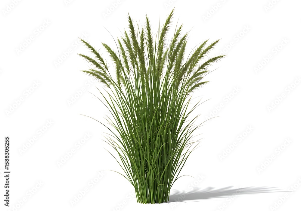 Fototapeta premium Ornamental grass plant with green blades and seed heads