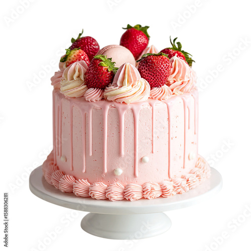 Beautiful Strawberry Cake with Pink Buttercream on transparent background