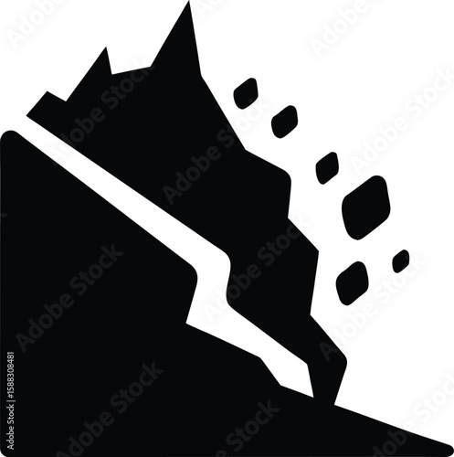 地すべり、自然災害｜ライン・アイコン　[線の編集可能]. Landslide icon.