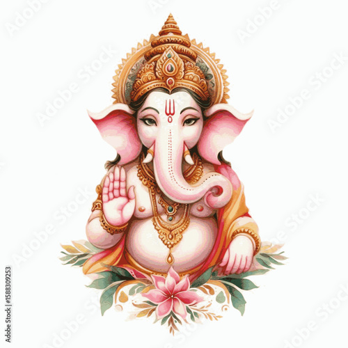 Ink Tusk Lord Ganesha isolated watercolor vector illustration svg