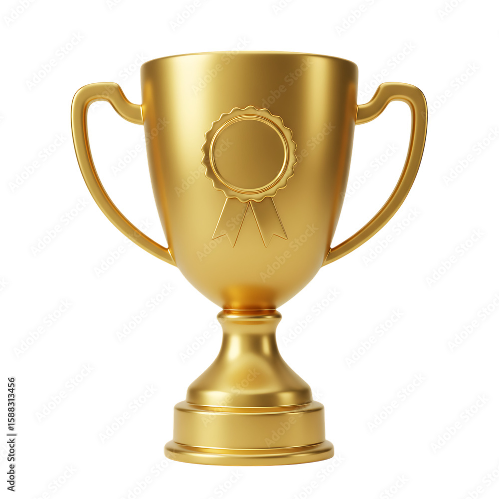 Fototapeta premium Golden Trophy Cup with Seal on Transparent Background