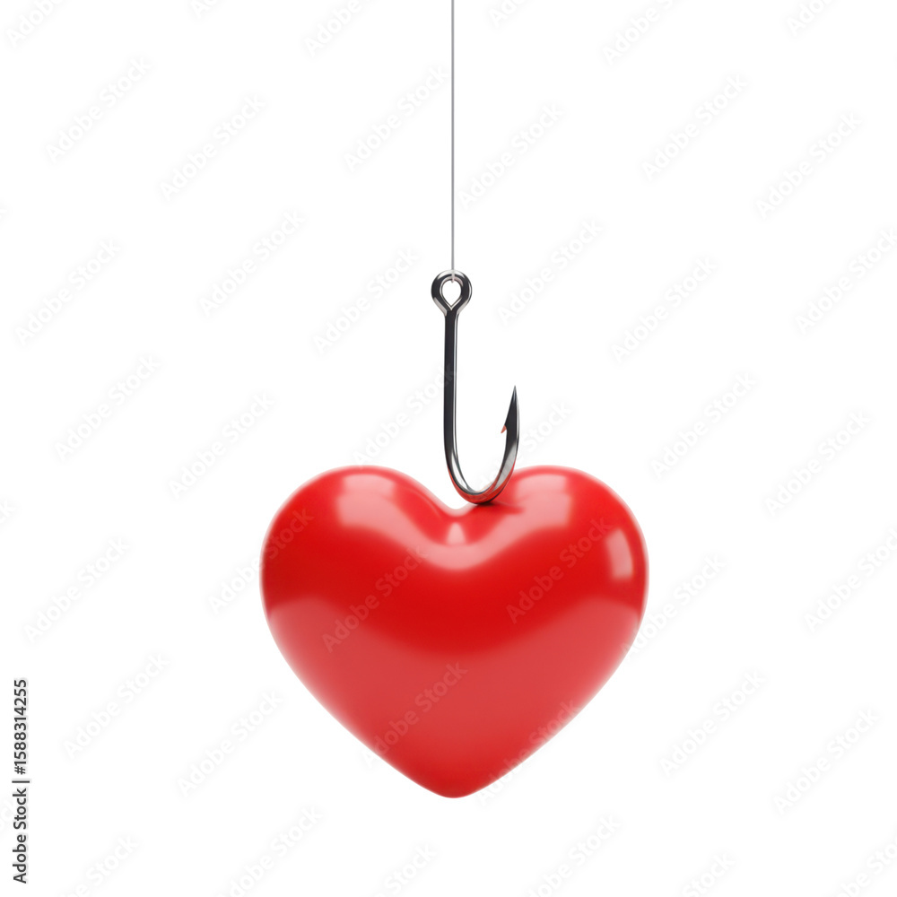 Obraz premium Red Heart Suspended From Fishing Hook love romance