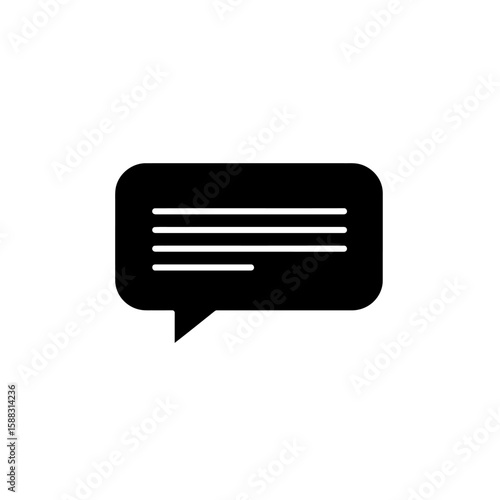Simple black speech bubble icon with text lines, representing communication or messaging.