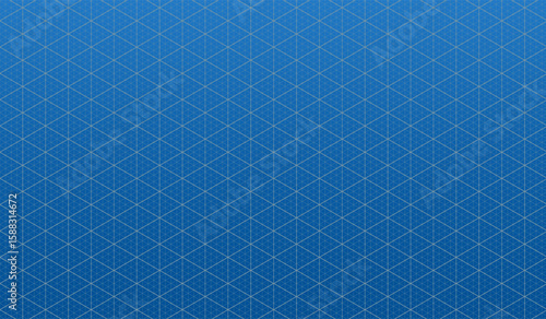 Blue isometric grid background. Template for digital paper. Isometric grid seamless triangle pattern. Checkered ruler for notebooks, drawing sheets, dissertation illustrations. Vector blue background