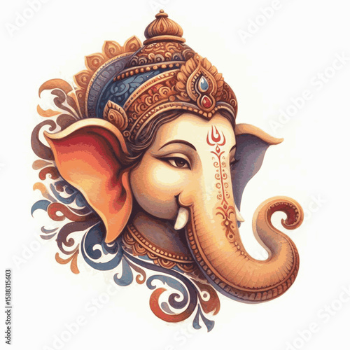 Gentle Obstacle Lord Ganesha isolated watercolor vector illustration svg