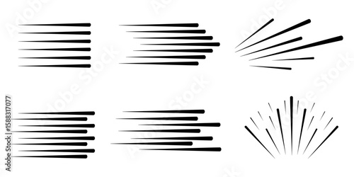 Comic motion speed lines set, manga style illustration anime brush strokes.