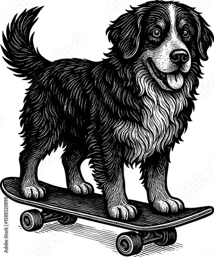 Bernese Mountain Dog on Skateboard vector silhouette design