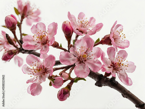 Delicate pink cherry blossoms on a dark branch blooming flowers spring