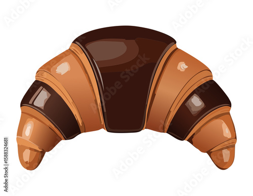 Chocolate Croissant Pastry with Glaze - Vector Illustration