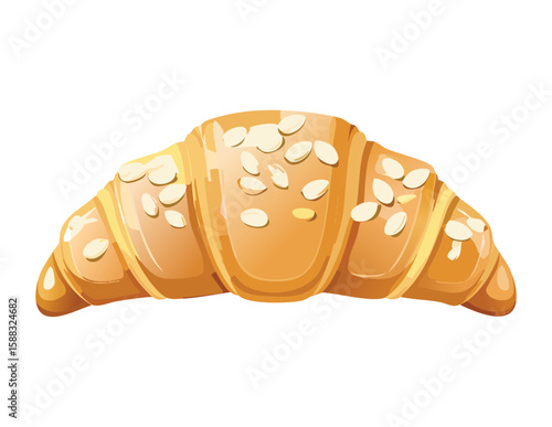 Golden Croissant Pastry with Topping - Vector Illustration