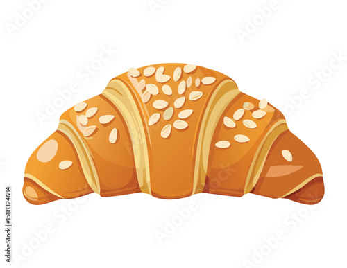Croissant Pastry Topped with Seeds - Vector Illustration
