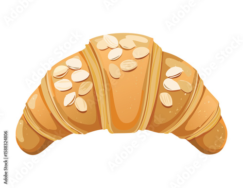 Croissant Pastry Topped with Nuts - Vector Illustration

