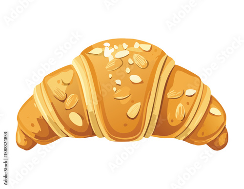 Fresh Croissant Pastry with Almonds - Vector Illustration