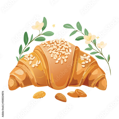 Croissant Pastry with Sesame Seeds - Vector Illustration