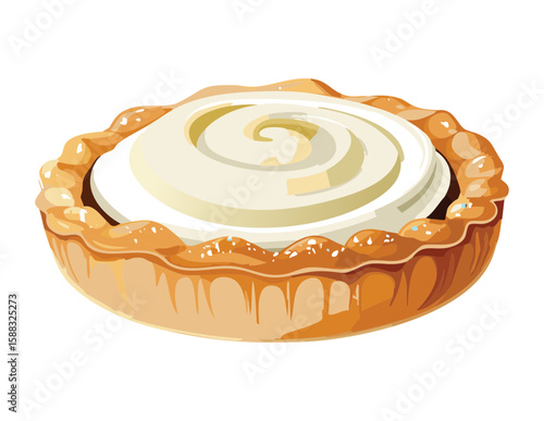 Traditional Cream Tart Swirled Pie Dish - Vector Illustration