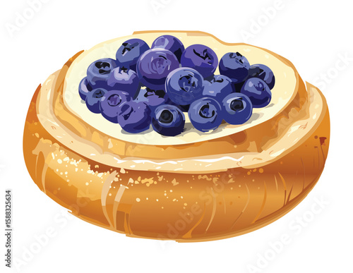 Classic Blueberry Tart White Cream Topping - Vector Illustration