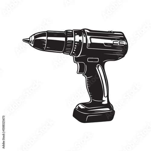 Drill silhouette, Drill silhouette vector illustration with white background, electric drill machine silhouette vector illustration, Electric drill in a minimalist style on a white background