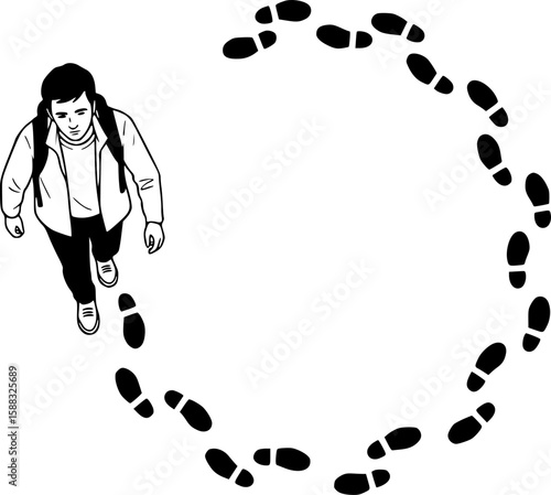 It is a metaphor for emotional despair and circularity. The person walks in a circle, leaving a closed trail, which symbolizes a lack of progress, aimlessness, and a sense of stagnation.