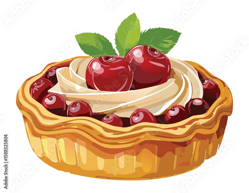 Rustic Cherry Tart with Many Small Berries - Vector Illustration