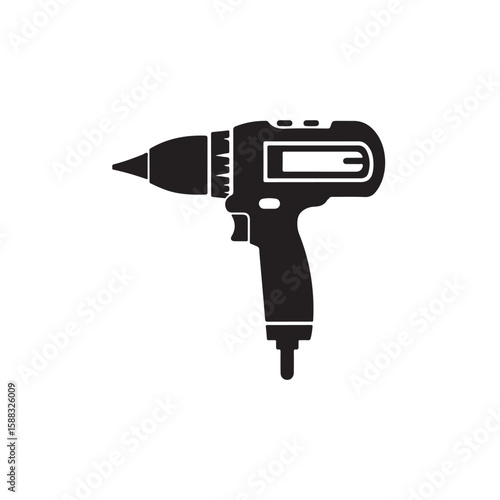Drill silhouette, Drill silhouette vector illustration with white background, electric drill machine silhouette vector illustration, Electric drill in a minimalist style on a white background