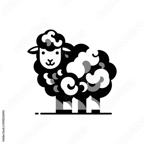 A sheep with curly wool shaped like cotton candy