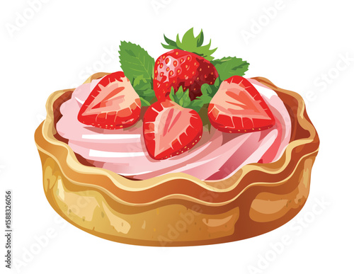 Pink Cream Strawberry Tart - Vector Illustration