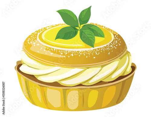 Elegant Custard Mint Pastry - Vector Illustration