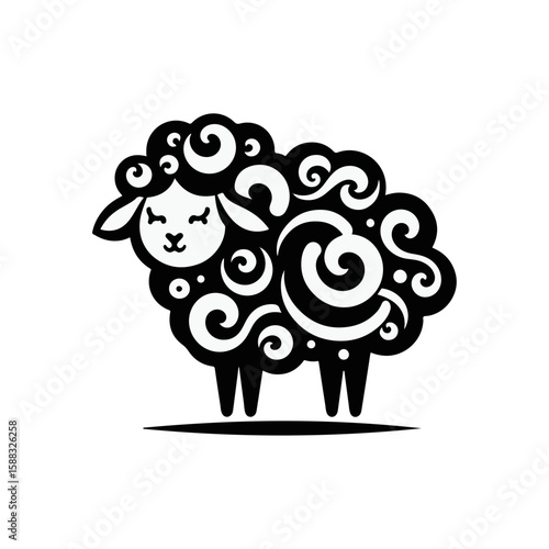 A sheep with curly wool shaped like cotton candy
