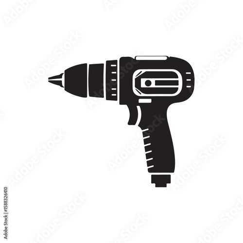 Drill silhouette, Drill silhouette vector illustration with white background, electric drill machine silhouette vector illustration, Electric drill in a minimalist style on a white background
