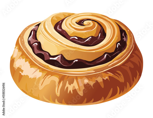 Drizzled Chocolate Swirl Pastry - Vector Illustration