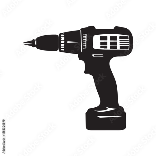 Drill silhouette, Drill silhouette vector illustration with white background, electric drill machine silhouette vector illustration, Electric drill in a minimalist style on a white background