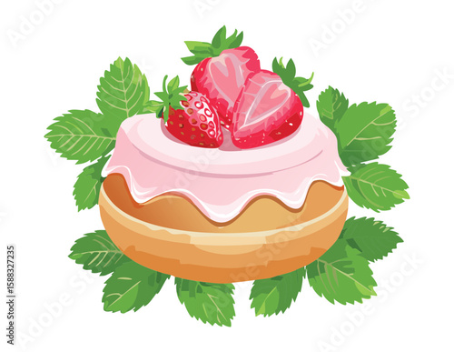 Minty Strawberry Pink Pastry - Vector Illustration