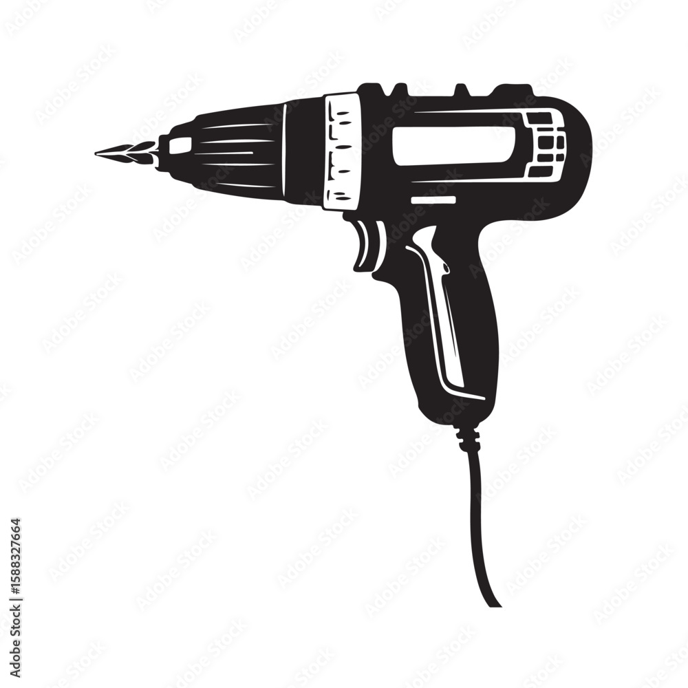 Drill silhouette, Drill silhouette vector illustration with white background, electric drill machine silhouette vector illustration, Electric drill in a minimalist style on a white background Drill silhouette, Drill silhouette vector illustration with white background, electric drill machine silhouette vector illustration, Electric drill in a minimalist style on a white background