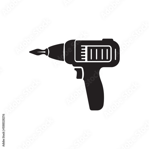 Drill silhouette, Drill silhouette vector illustration with white background, electric drill machine silhouette vector illustration, Electric drill in a minimalist style on a white background