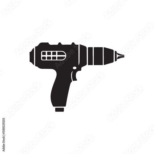Drill silhouette, Drill silhouette vector illustration with white background, electric drill machine silhouette vector illustration, Electric drill in a minimalist style on a white background