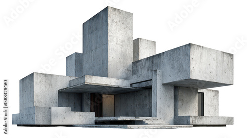 Modern architectural design featuring geometric concrete structures. transparent background