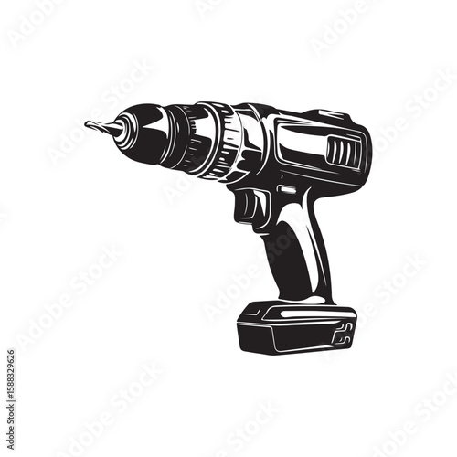 Drill silhouette, Drill silhouette vector illustration with white background, electric drill machine silhouette vector illustration, Electric drill in a minimalist style on a white background