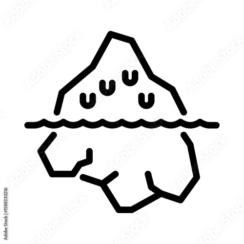 Iceberg melting outline icon. arctic black line illustration.