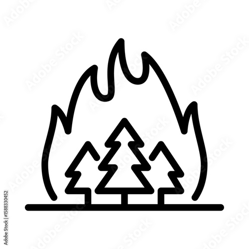 Wildfire outline icon. forest fire black line illustration.